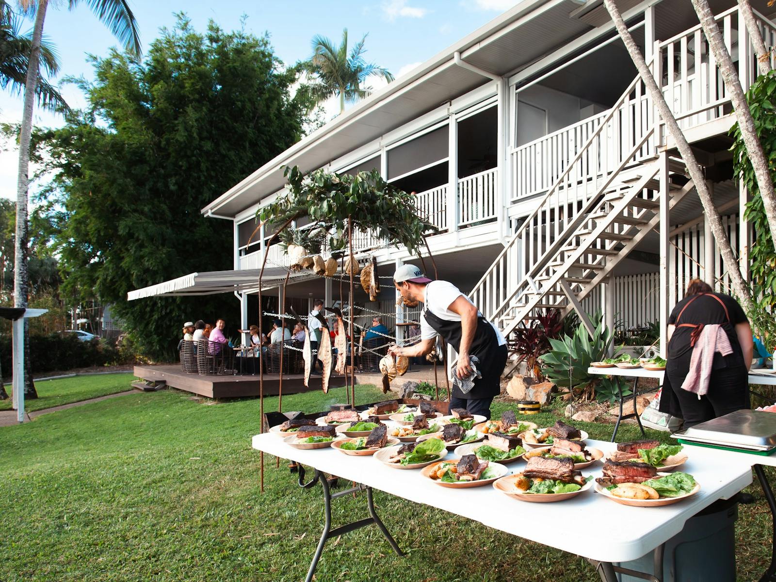 South American bbq set up on the lawn at Tweed River House