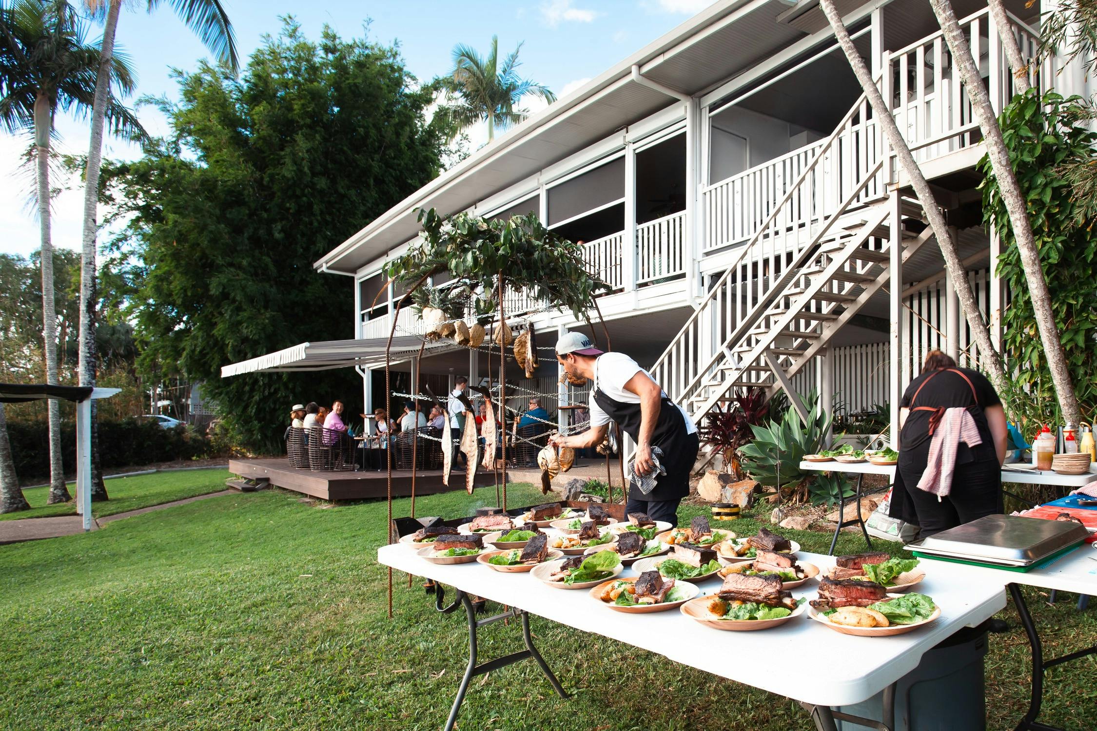 South American bbq set up on the lawn at Tweed River House