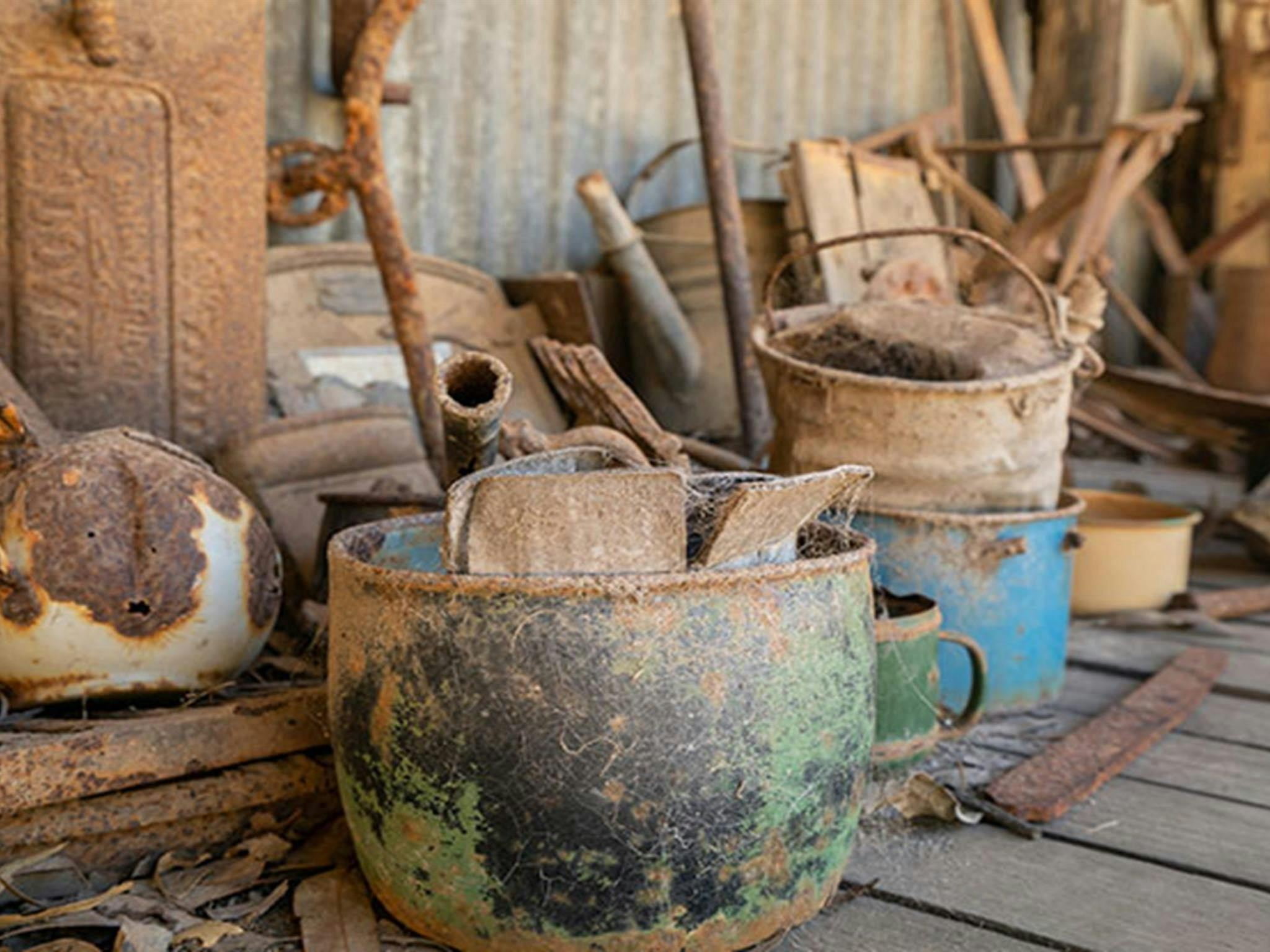 Collection of relics from the former silver mining settlement of Yerranderie Private Town, in