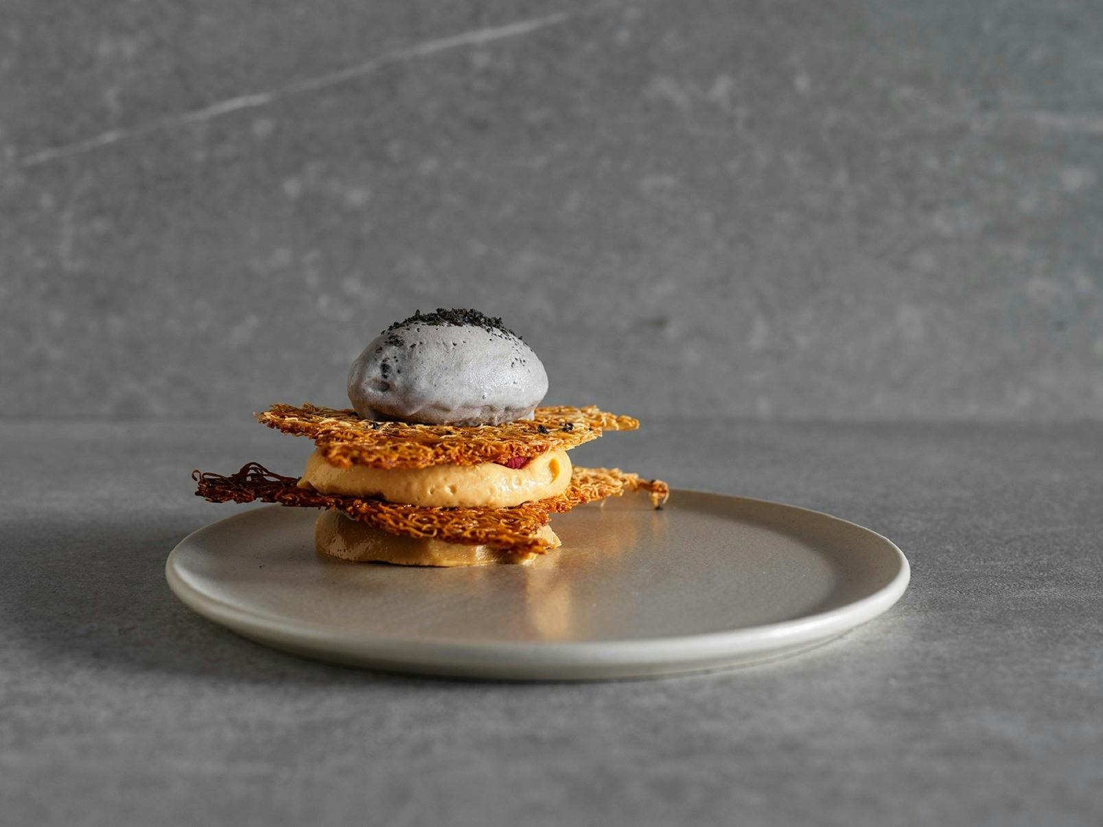 Valrhona chocolate kataifi, koromohallah, sesame