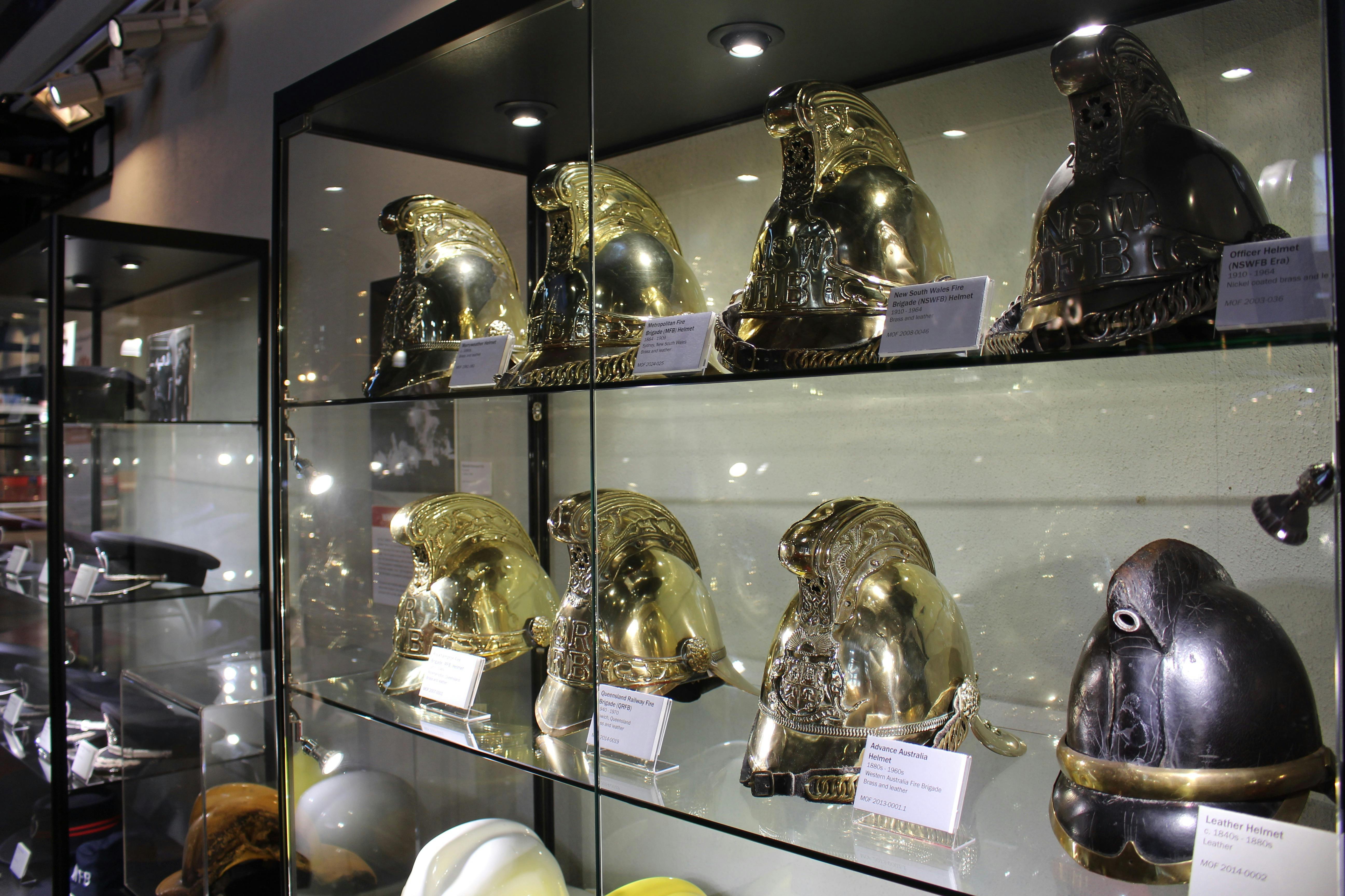 Historic Firefighter Helmet Display