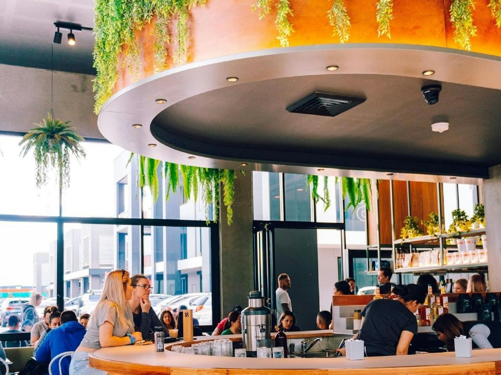 커피바에 앉아 있는 사람들