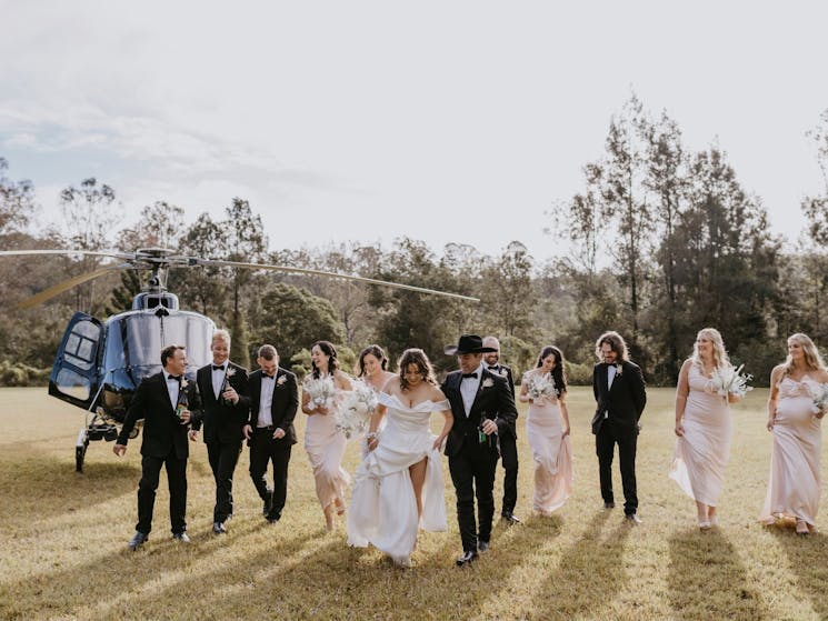A truly country wedding with the glamour of travelling with Fly Byron in a chopper