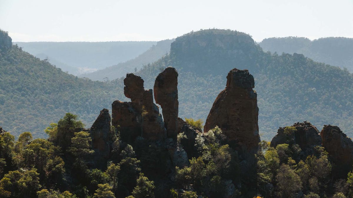 View of the Candlesticks rock formation in the Carnarvon Ranges