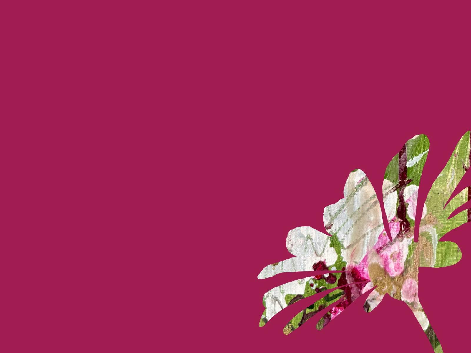 A pink background with a flower outline filled with different shapes and colours