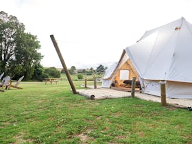 Family glamping outside