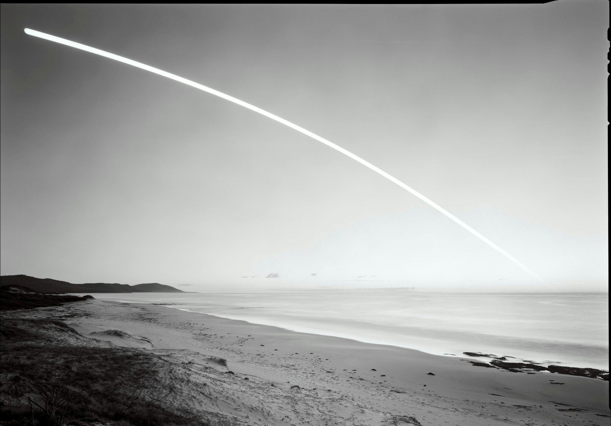 Long-exposure photograph by the artist, tracing the sun's passage across the sky
