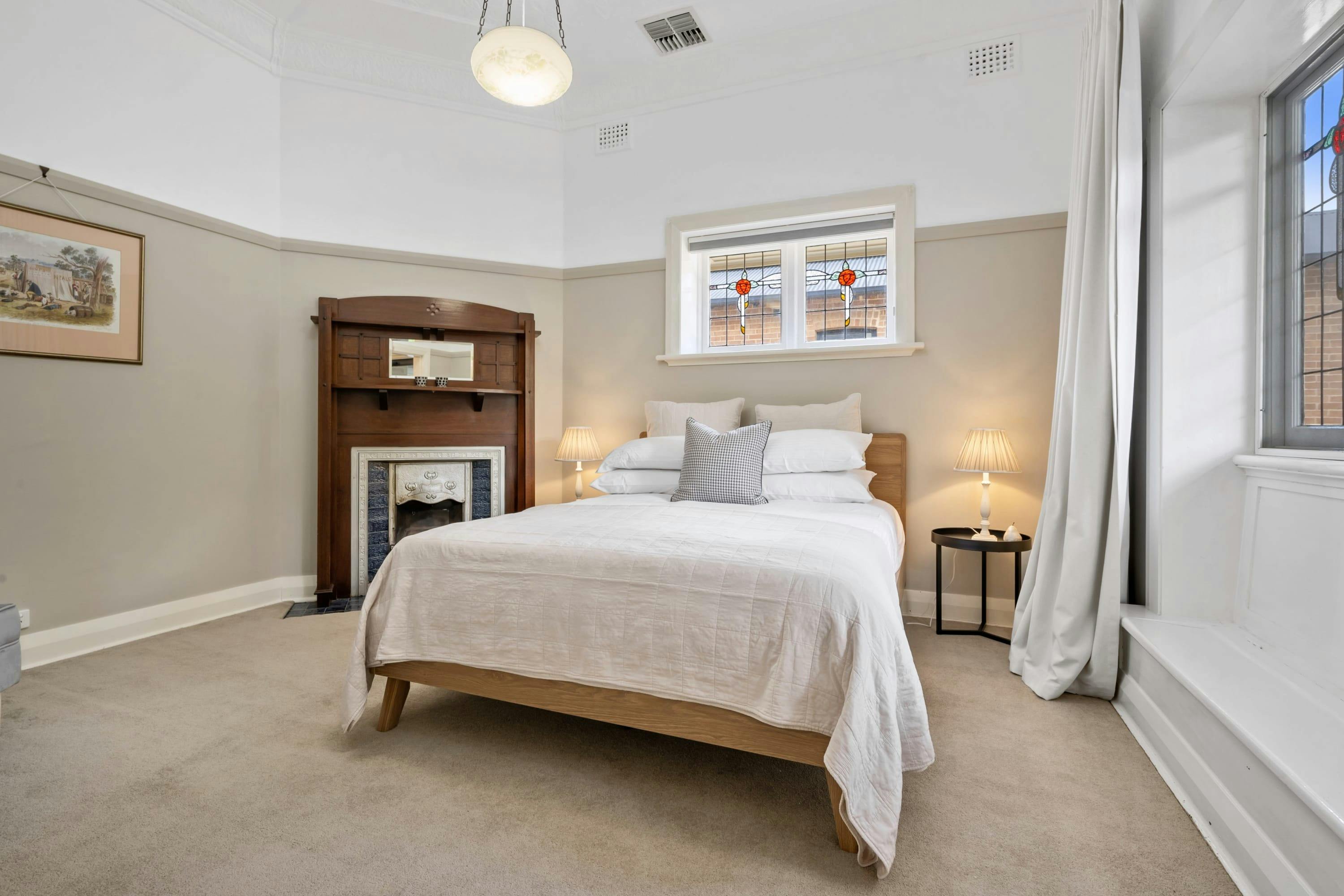 Queen bed and windows