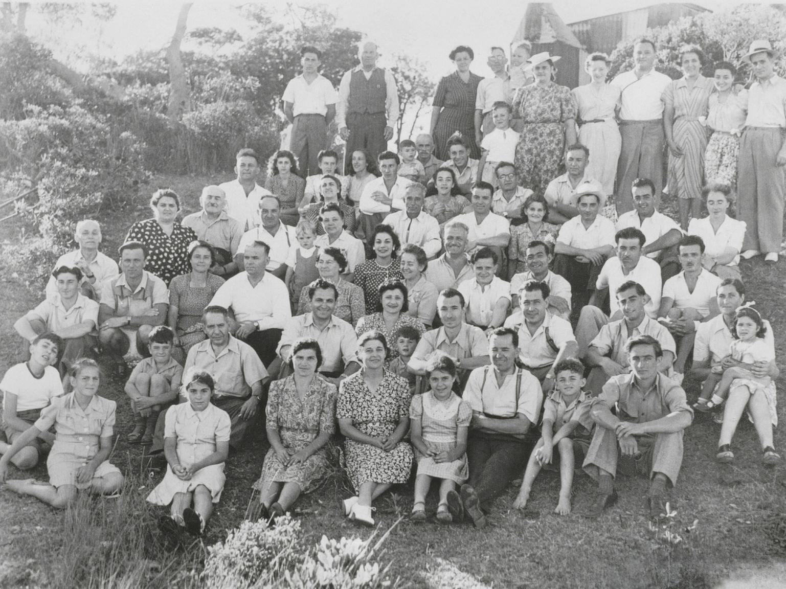 Black and white image of a large group of people