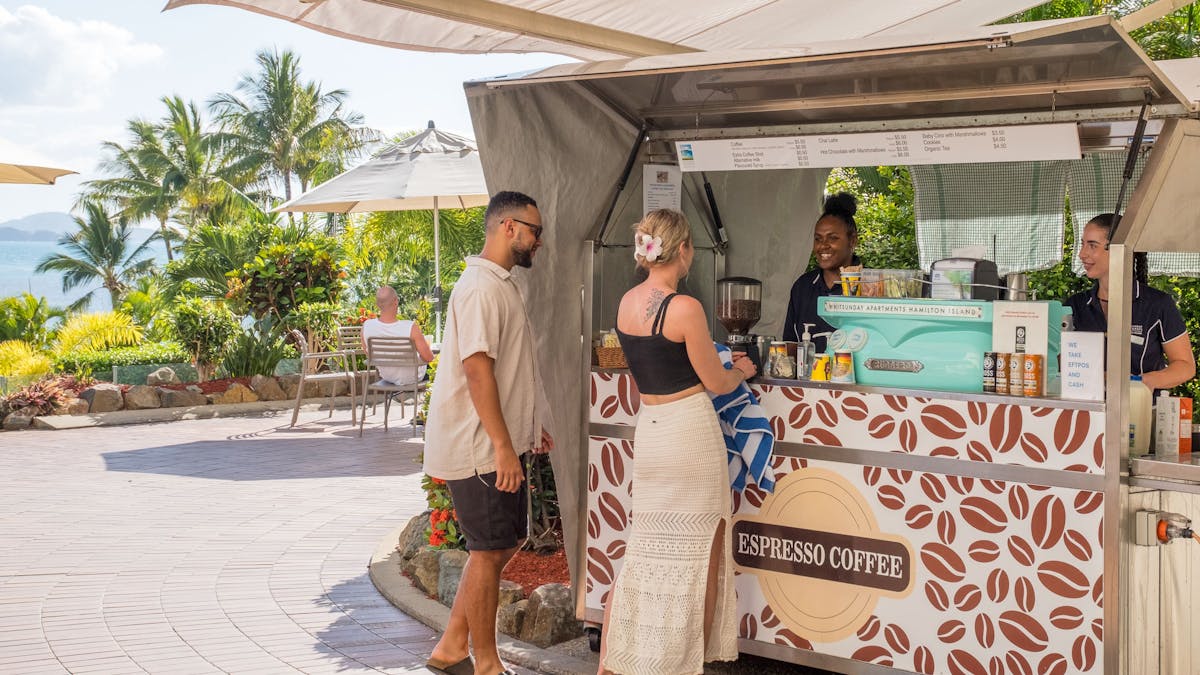 Premium barista coffee from our on-site Coffee Cart