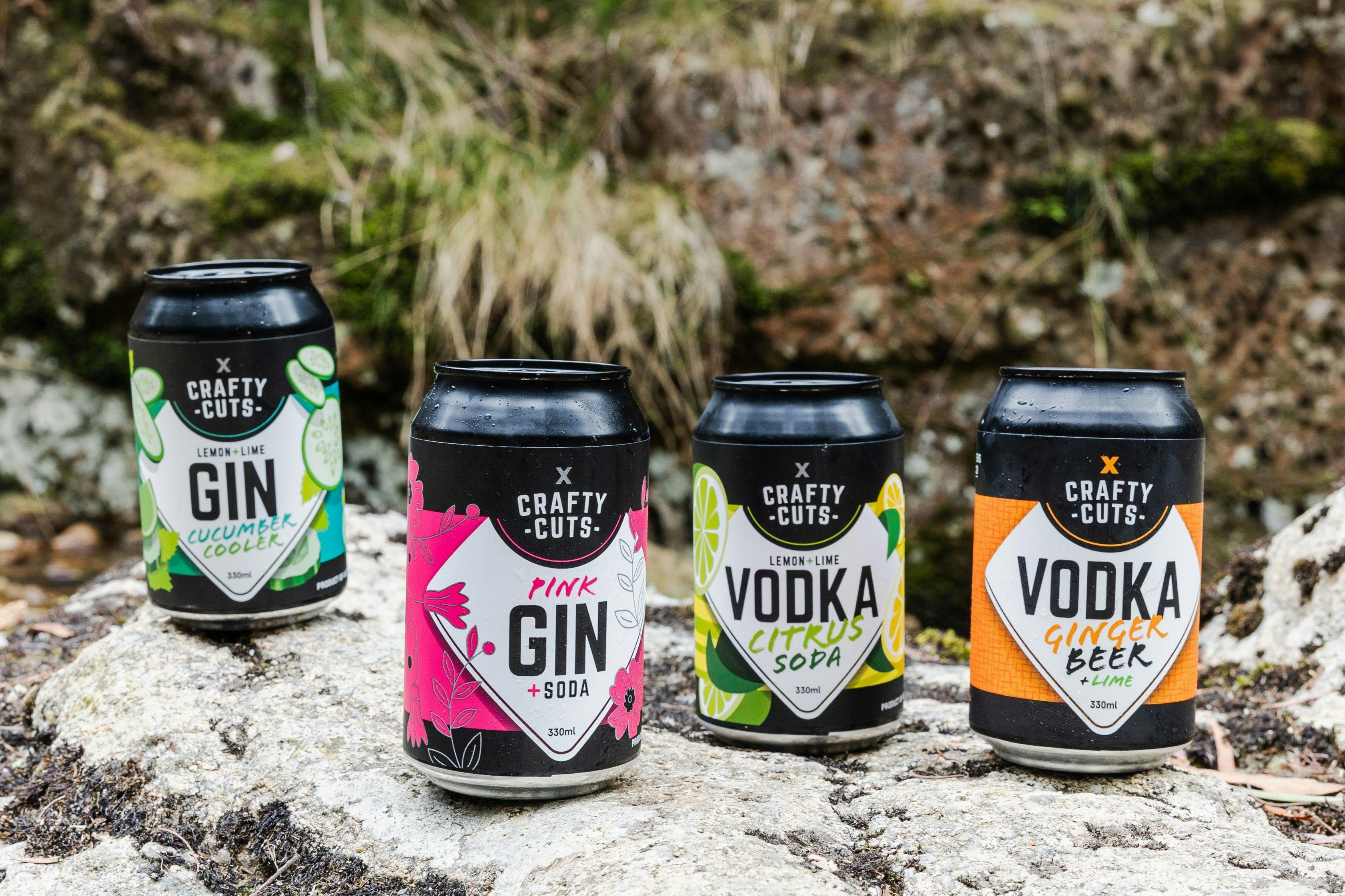 Premix Can option - Crafty Cuts, Gin Cucumber Cooler Pink Gin and Soda Vodka Citrus Soda Ginger Beer