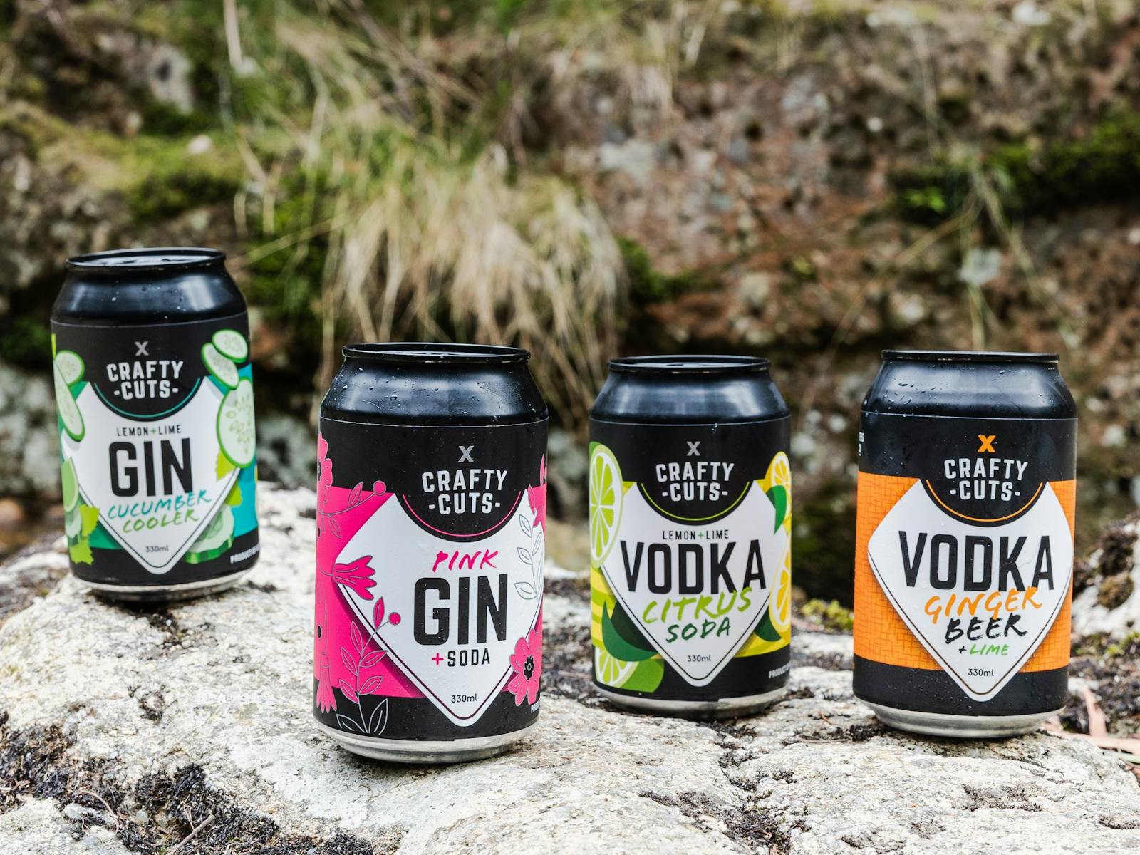 Premix Can option - Crafty Cuts, Gin Cucumber Cooler Pink Gin and Soda Vodka Citrus Soda Ginger Beer