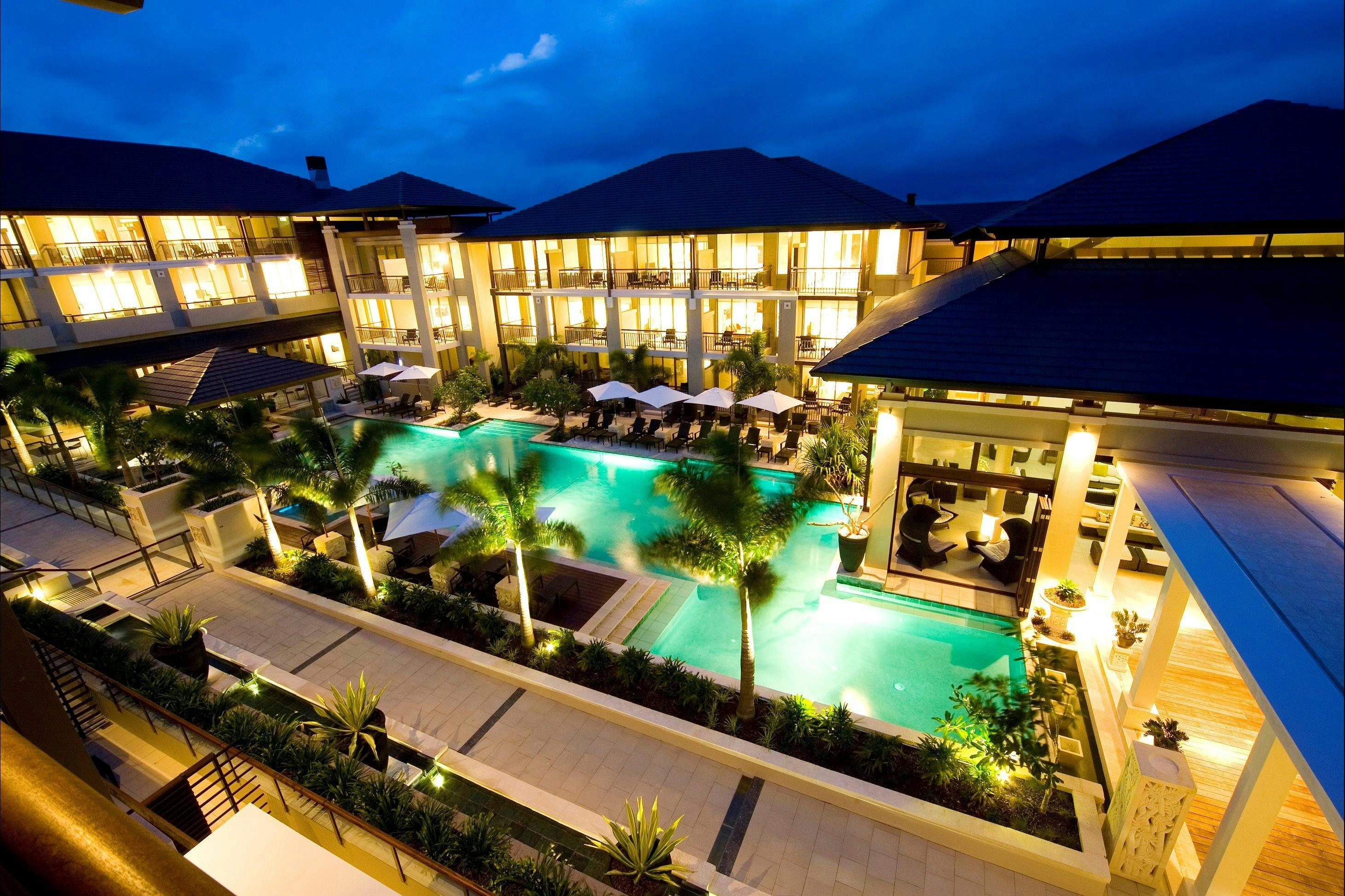 Santai Retreat main pool by night