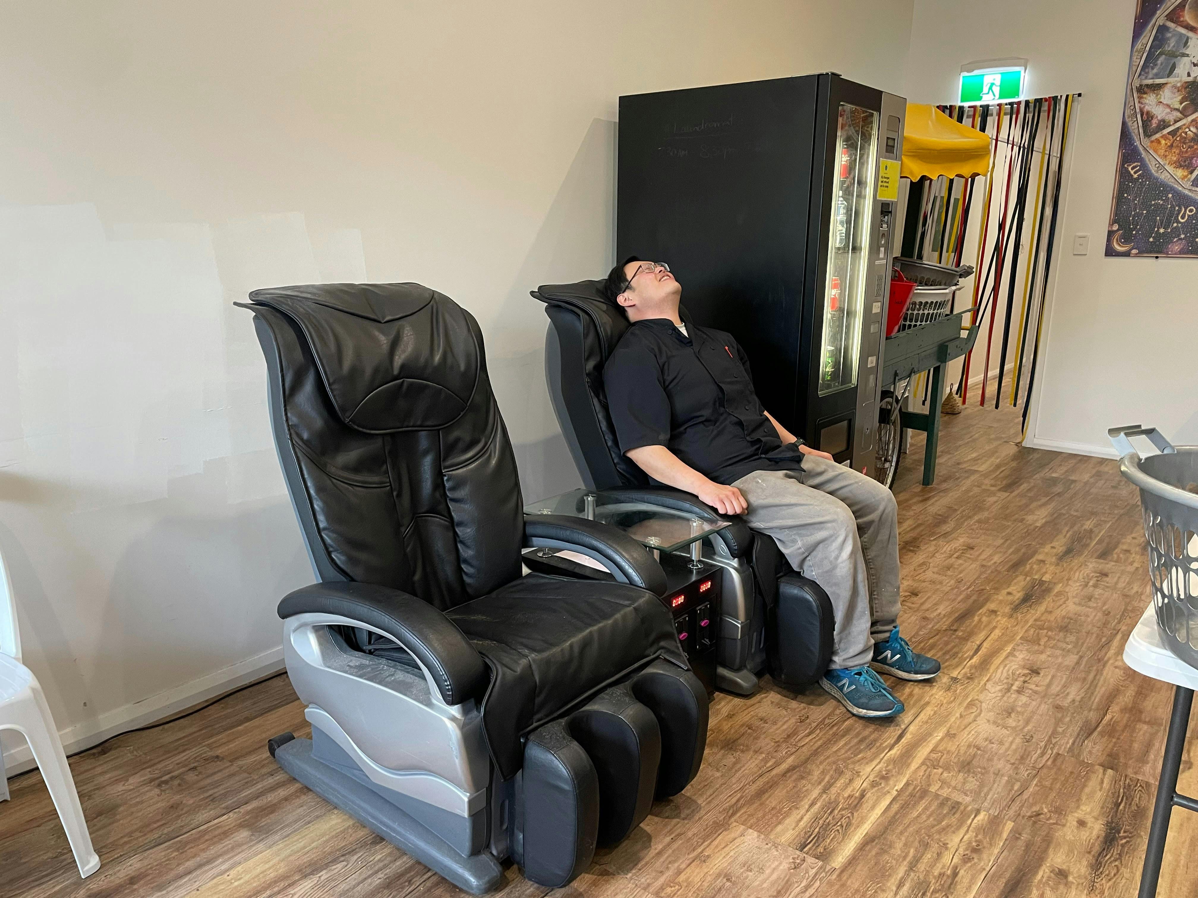 Rainy Day Cafe & Laundromat Massage Chairs while you wait for your washing
