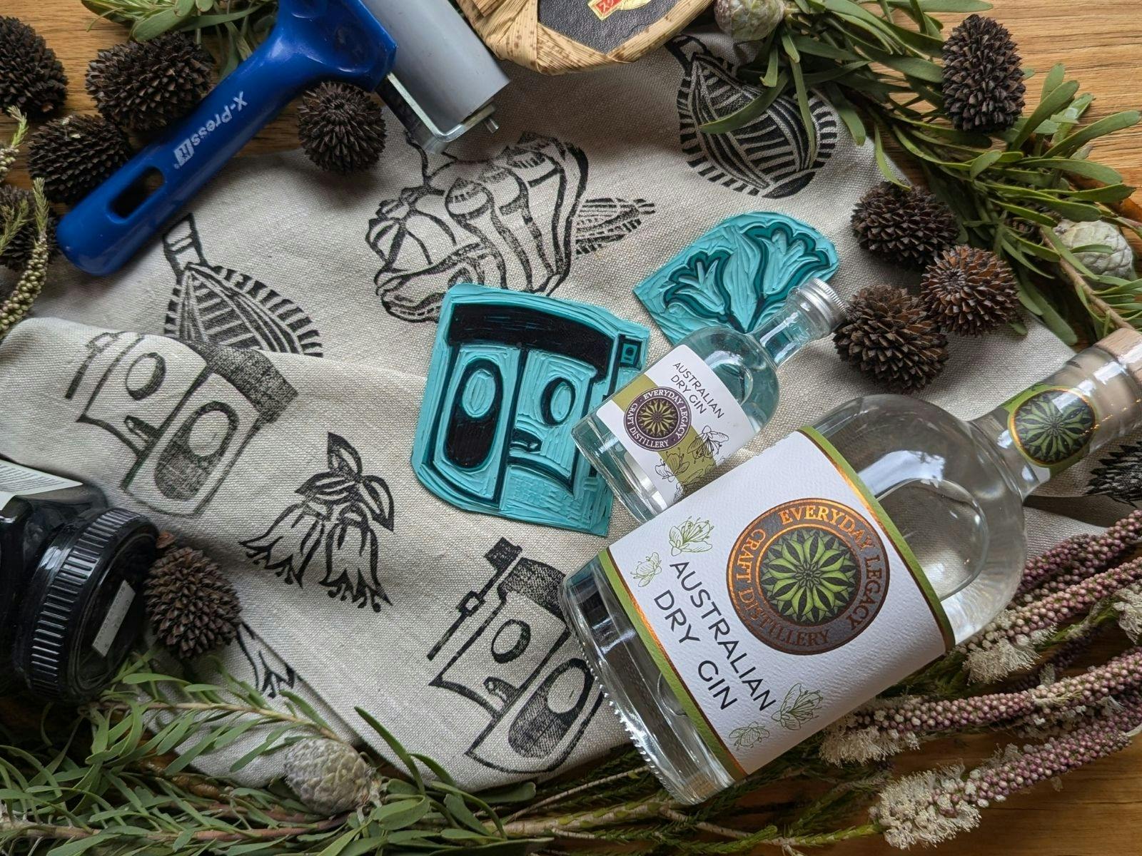 Art workshop samples with Everyday Legacy Australian  Dry Gin.