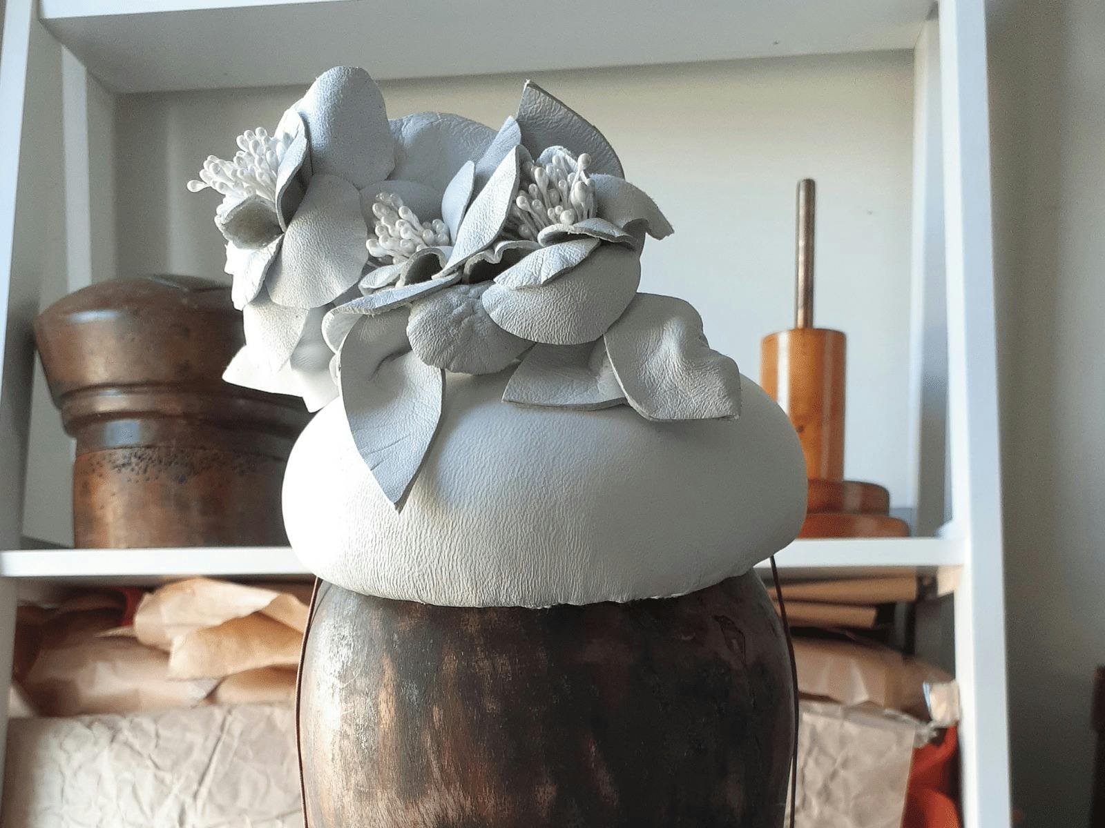 Julie Herbert Millinery - White leather flower headpiece