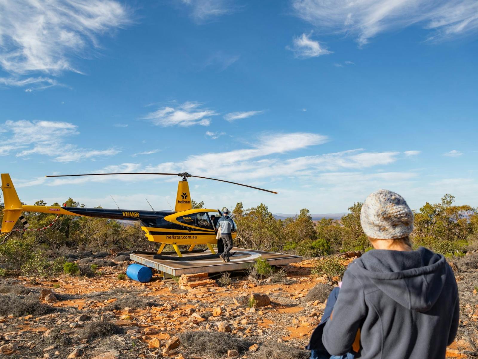 Helicopter arriving at the heli-camping site on Chace Range