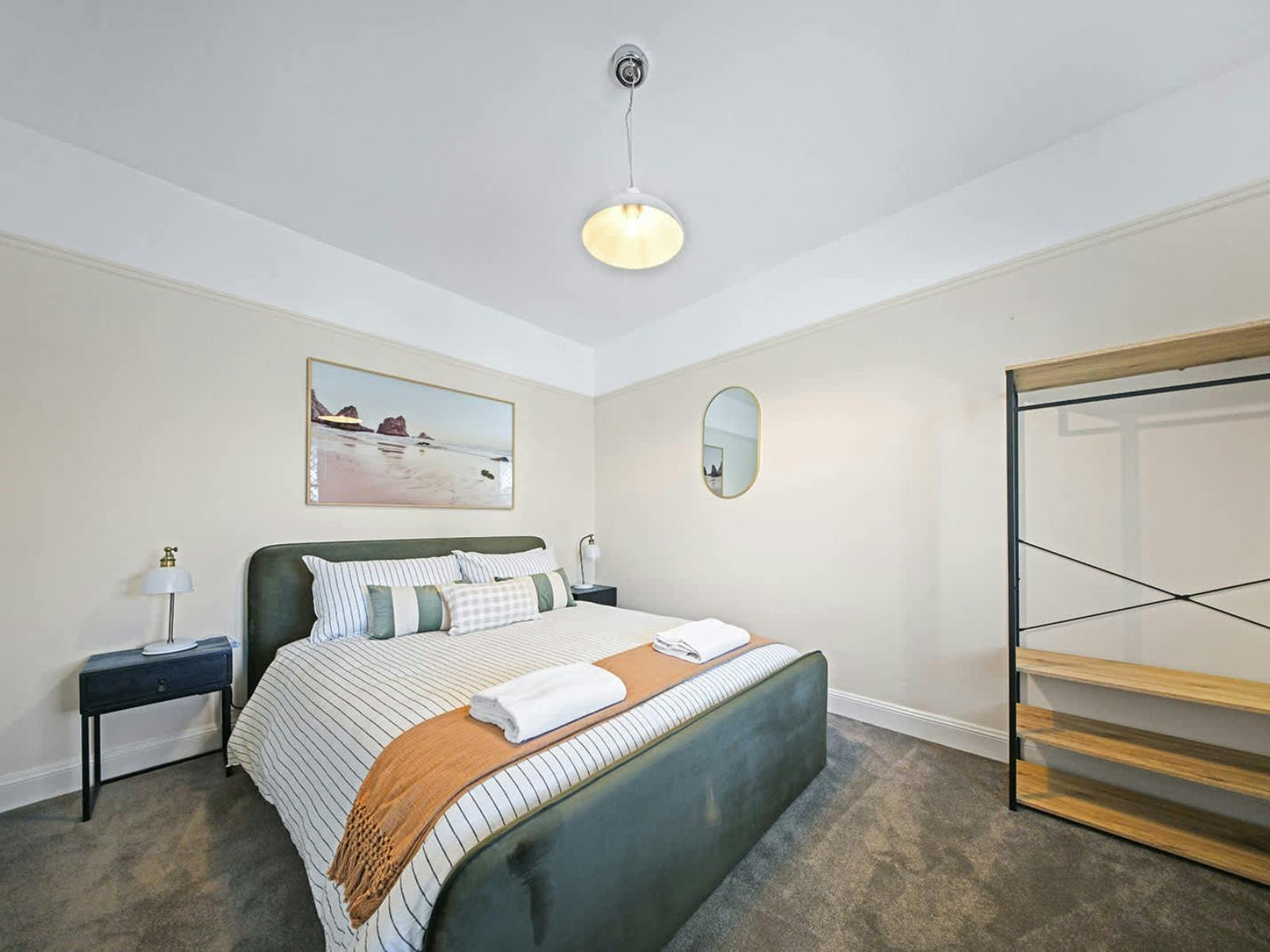 Bedroom with king bed at march st home