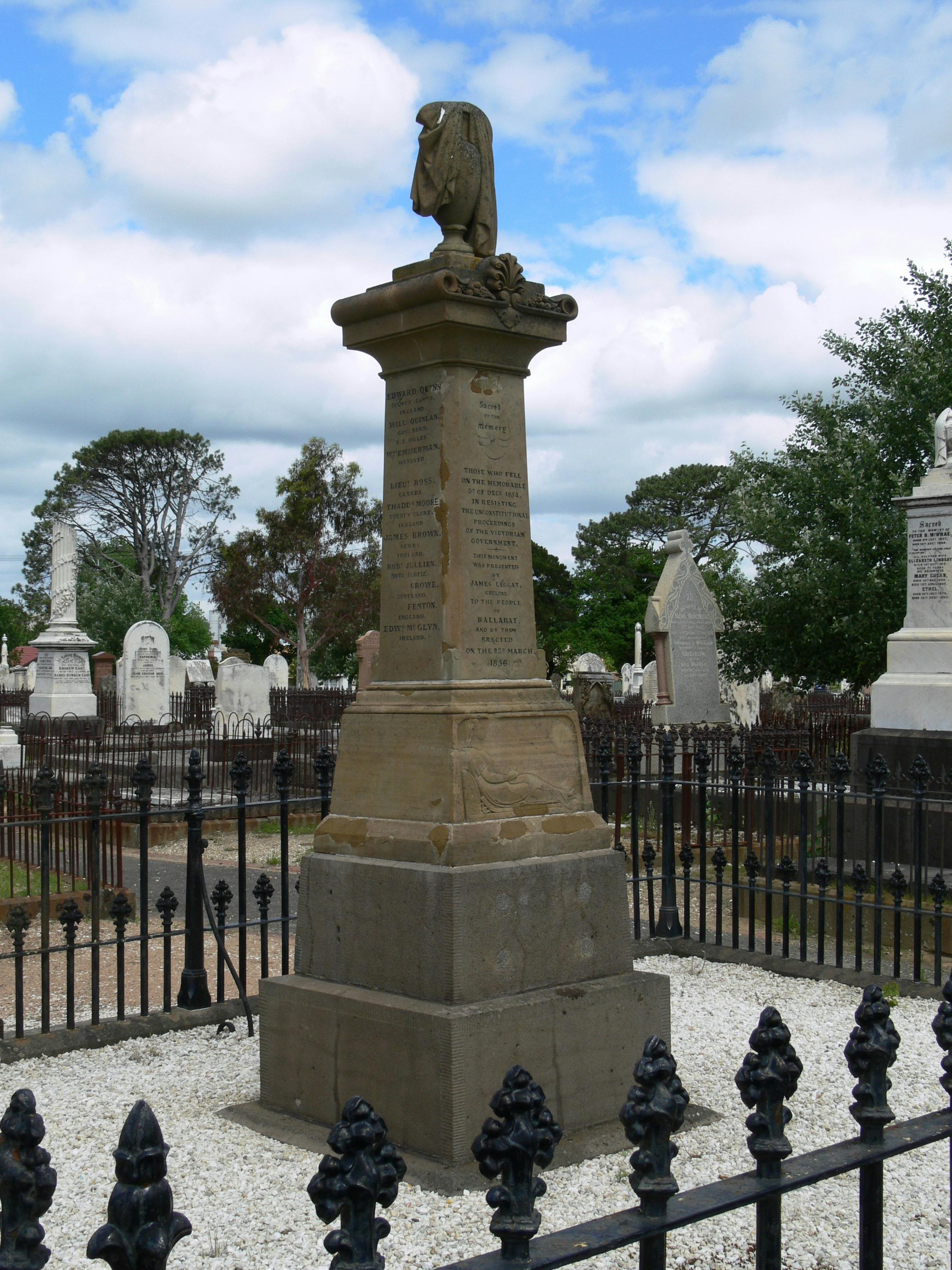 Photo of the Eureka Diggers memorial at Ballarat Old Cemetery.