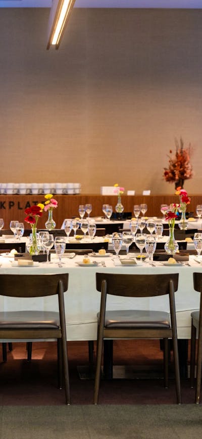 A dining table set up in the Bookplate cafe.