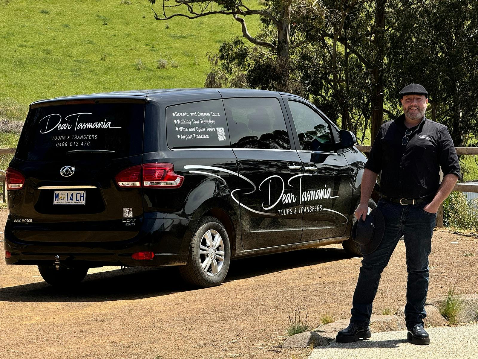Our Knowledgeable driver on tour with our Luxuary van on tour at Bream Creek Vineyard.