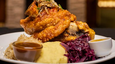 delicious, golden, crisp, tasty, succulent pork knuckle