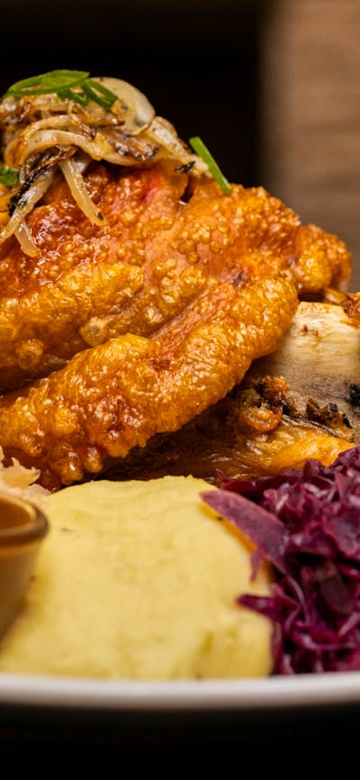 delicious, golden, crisp, tasty, succulent pork knuckle