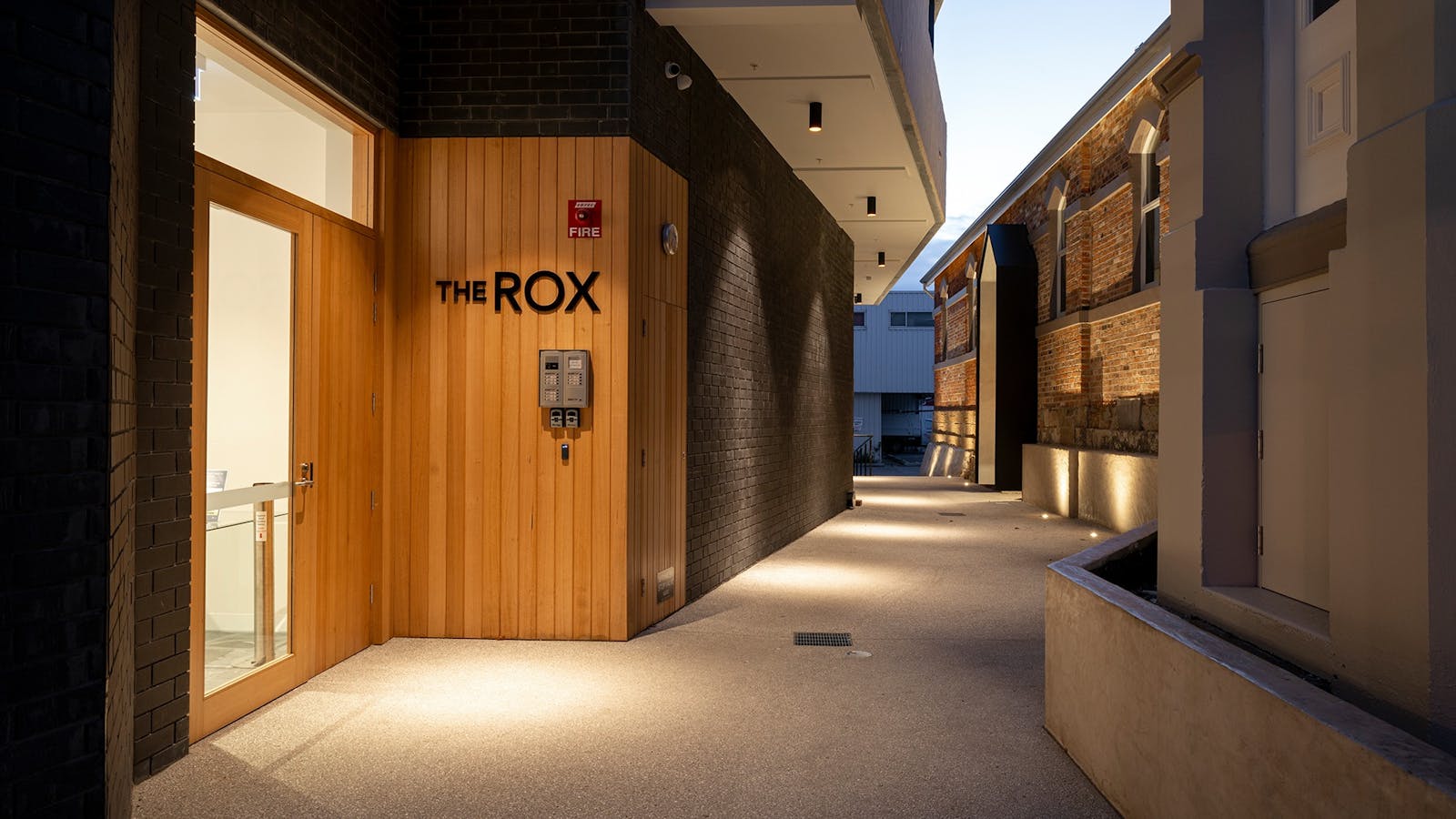 forecourt between the new and old buildings