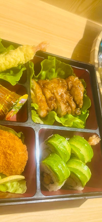 -Bento box specially prepared for young children *Teriyaki Chicken *Karagge *Tempura *Rice and Toy