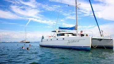 Our majestic sailing catamaran 'Aristocat' anchored in Horseshoe Bay, Peel Island Our majestic sailing catamaran 'Aristocat' anchored in Horseshoe Bay, Peel Island