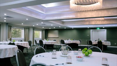 A large airy room full of lush green trees and plants at hotel in Canberra