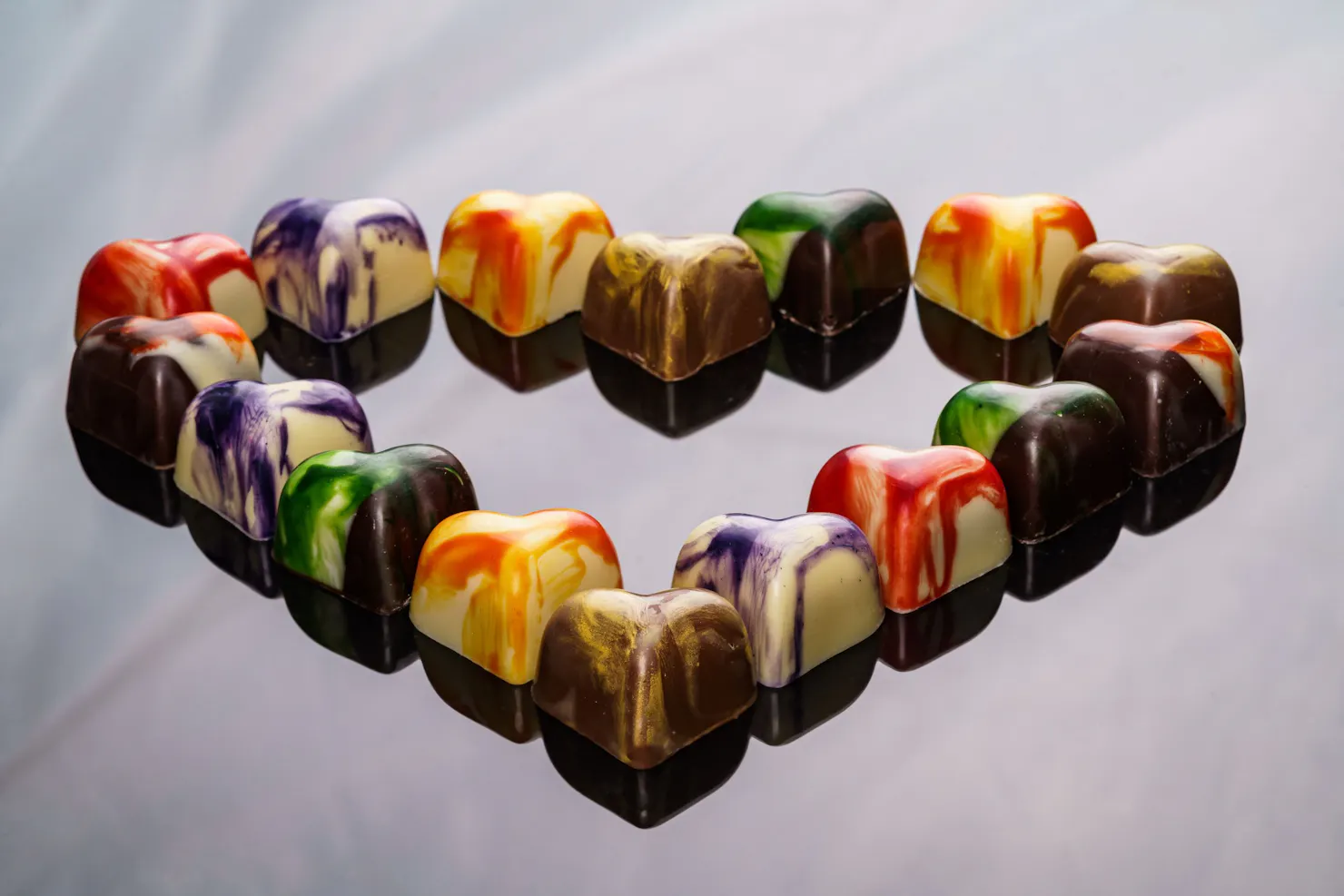 Heart made from 6 different heart shaped truffles