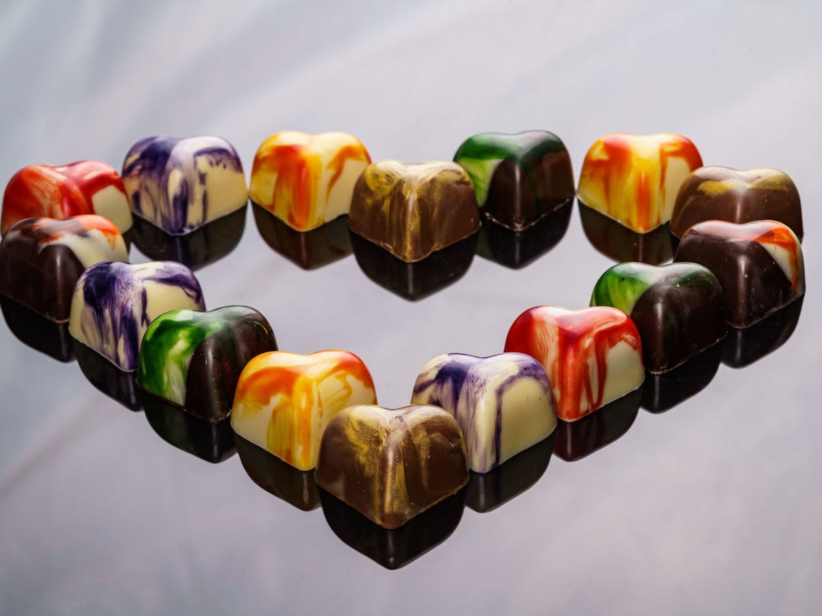 Heart made from 6 different heart shaped truffles