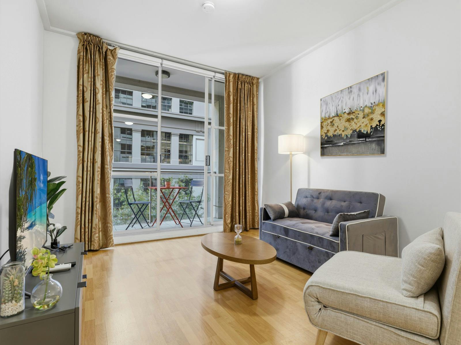 Bright living area with large windows