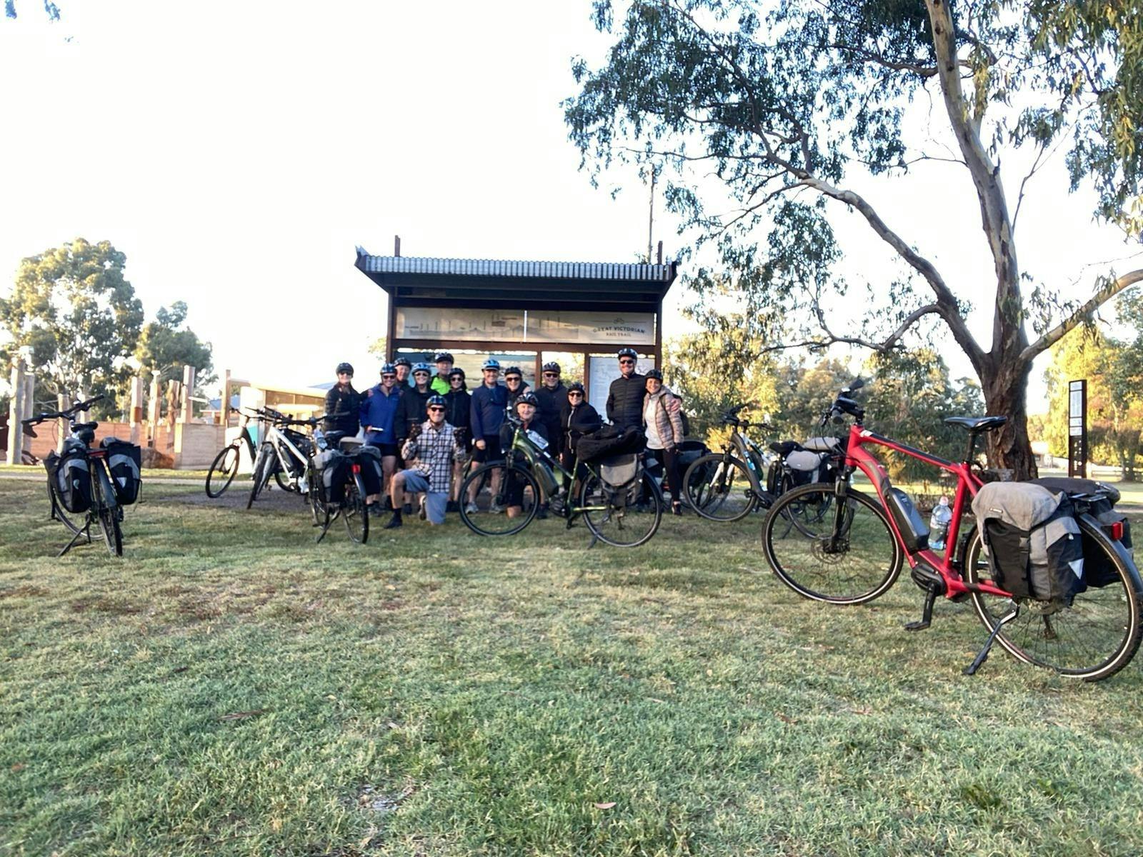 Group of friends riding the Great Victorian Rail Trail with Double Black Alpine
