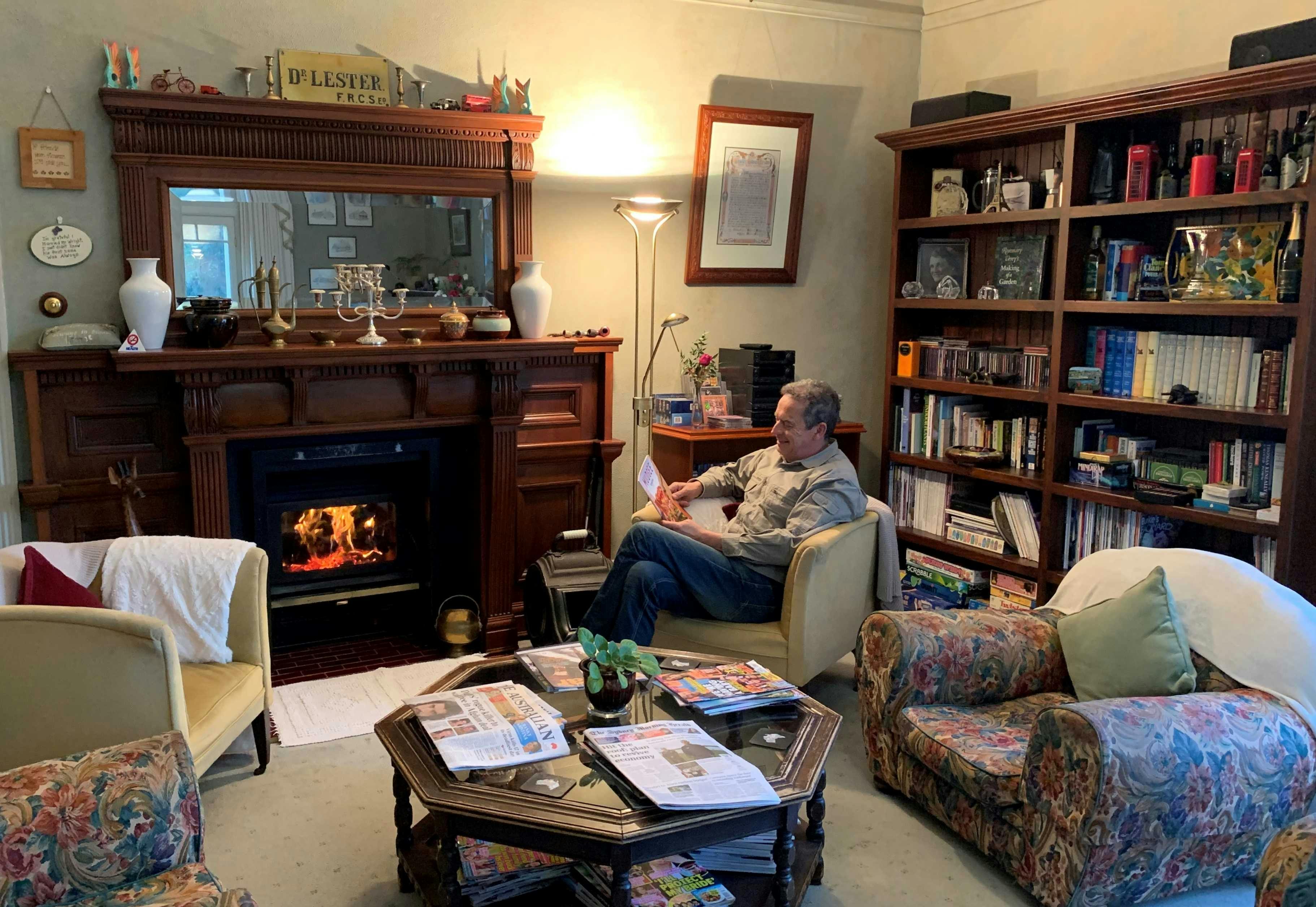 Enjoying the warmth of the fire at Forgandenny House