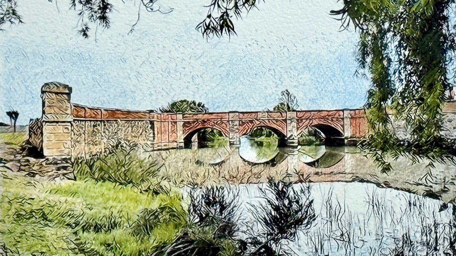 Richard Klekociuk - CROSSING THE ELZABETH RIVER AT CAMPBELL TOWN - coloured pencil