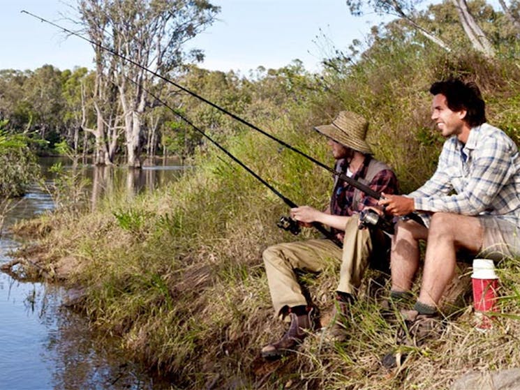 Two men fishing in Murray Valley National Park. Photo: David Finnegan/NSW Government