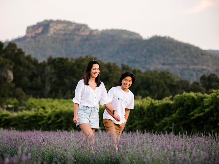 Mother and Son enjoying the lavender fields at Hunter Lavender Farm