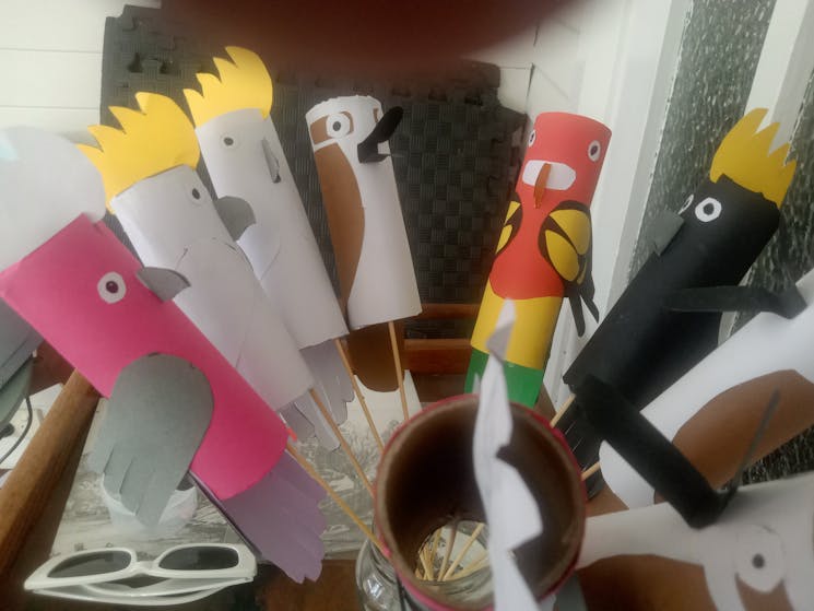 Galahs parrots and cockatoos made with cardboard and paper