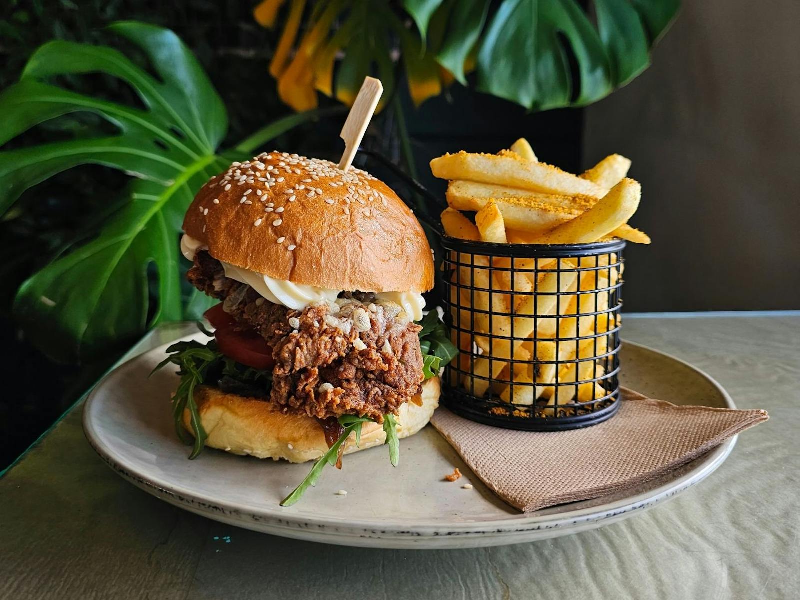 Chicken Devil Burger by Bruces Cafe in Northwest Tasmania