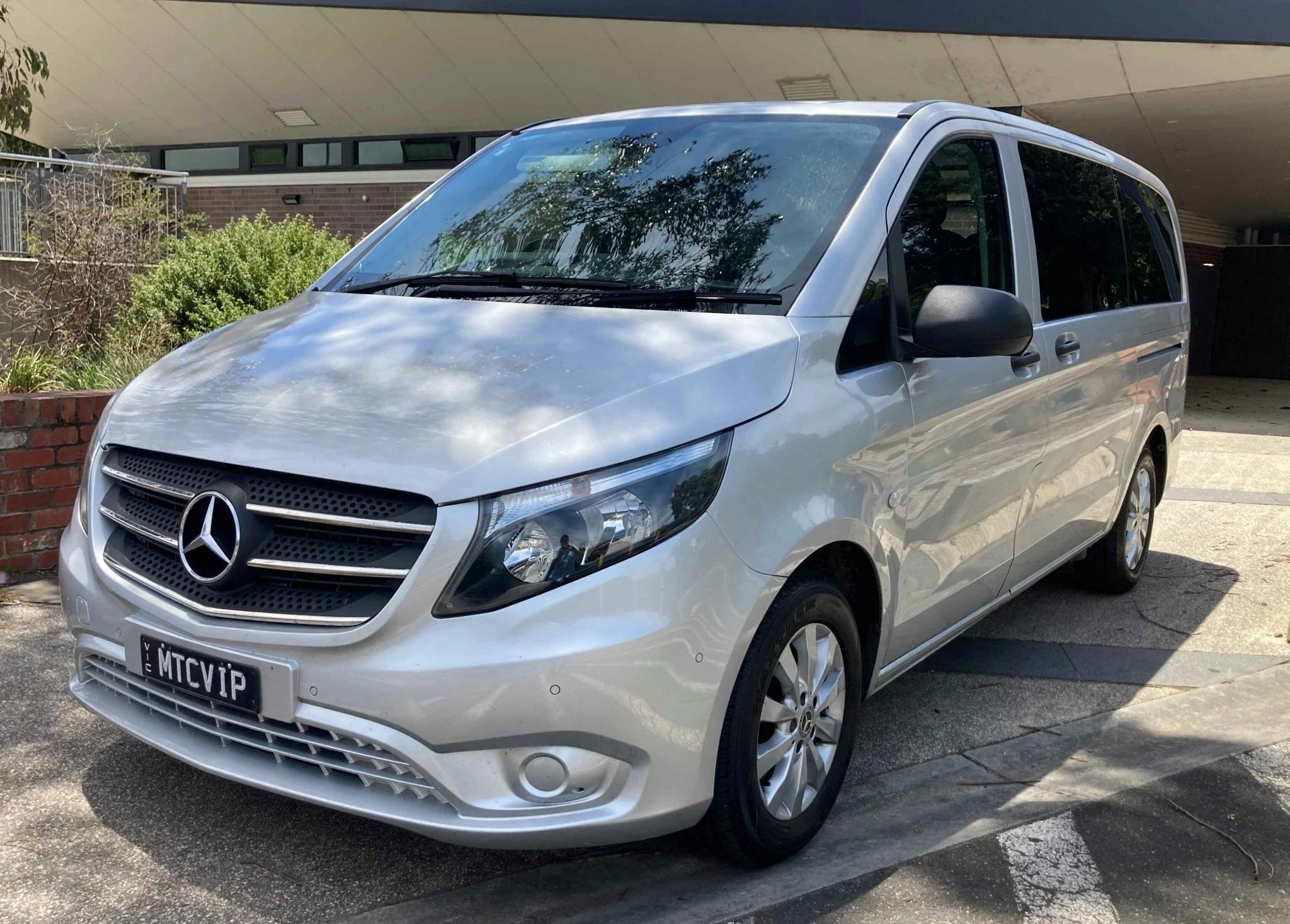 Silver Mercedes VIP Valente 8 seater bus