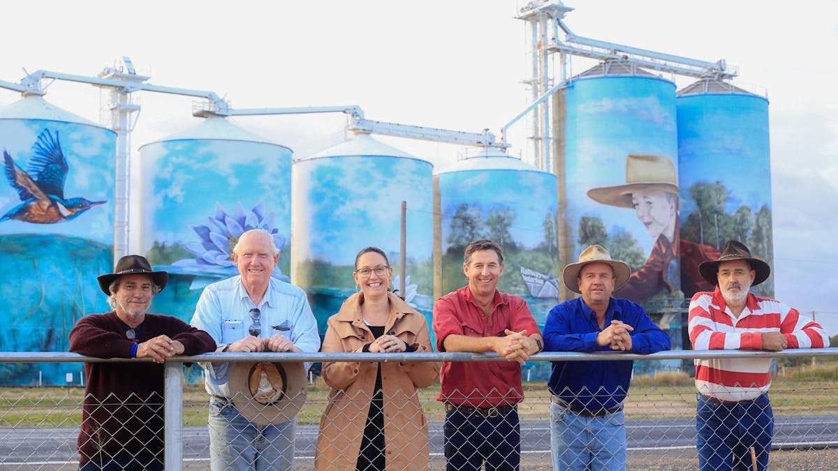 Image of Yelarbon Silos Art Committee standing in front of the Yelarbon Silos