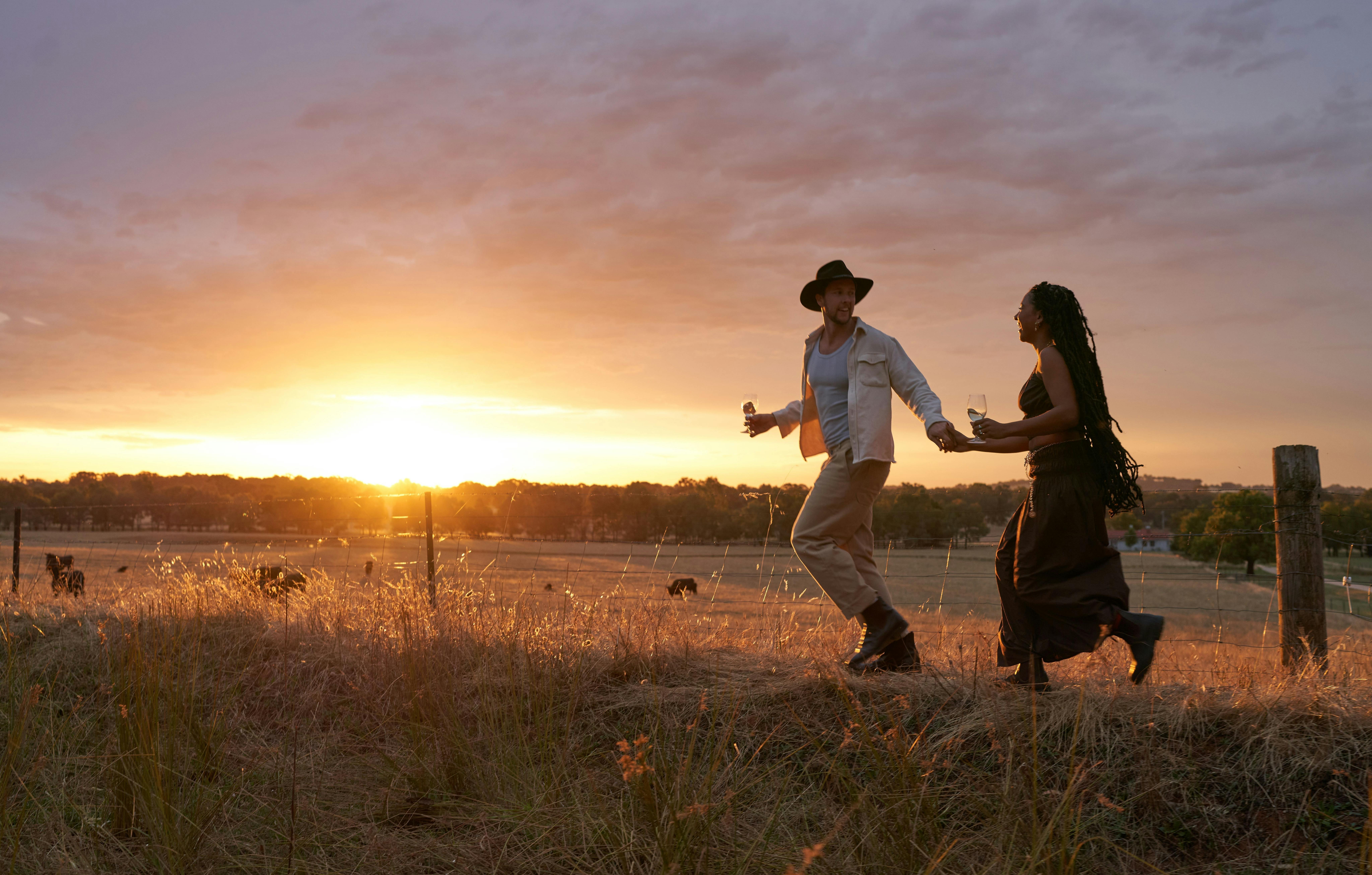 Guests drinking wine at a winery in Rutherglen