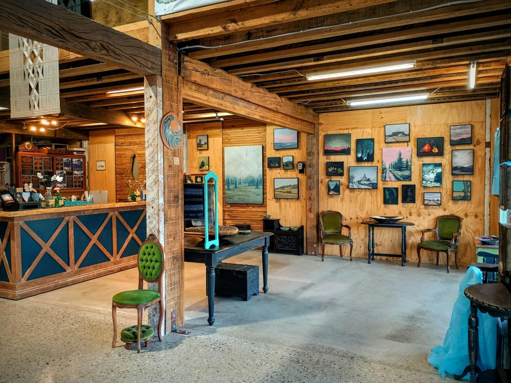 Gallery interior with artwork on display
