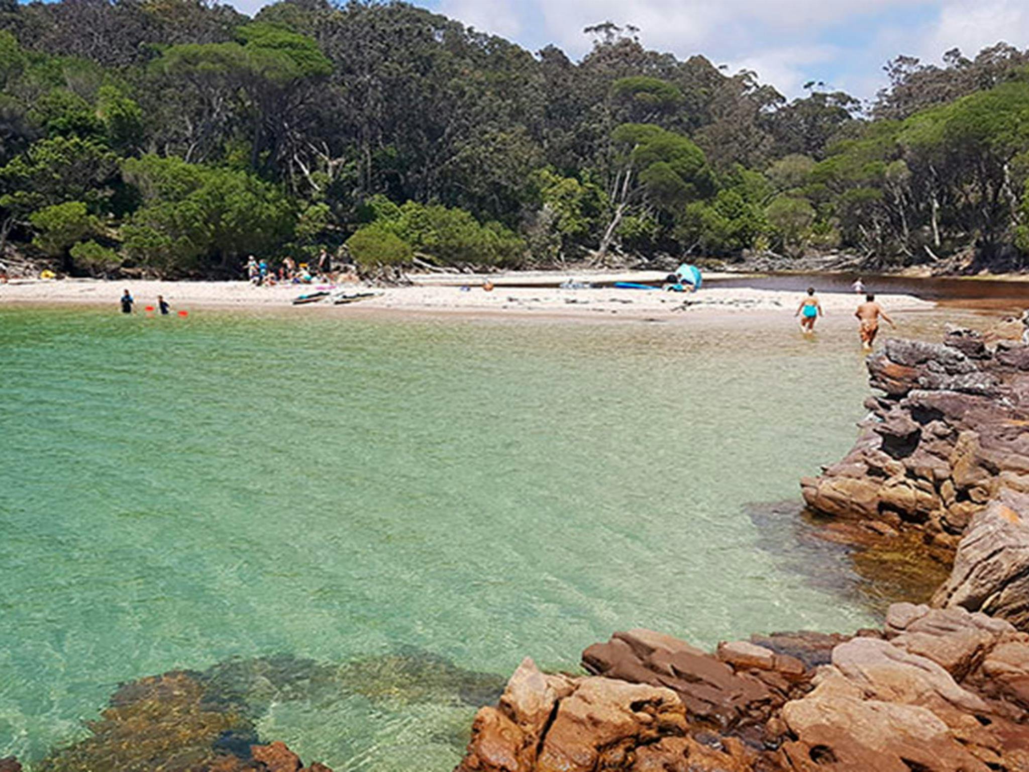 People swimming and paddling at Bittangabee Bay in summer. Photo: Amanda Cutlack/OEH