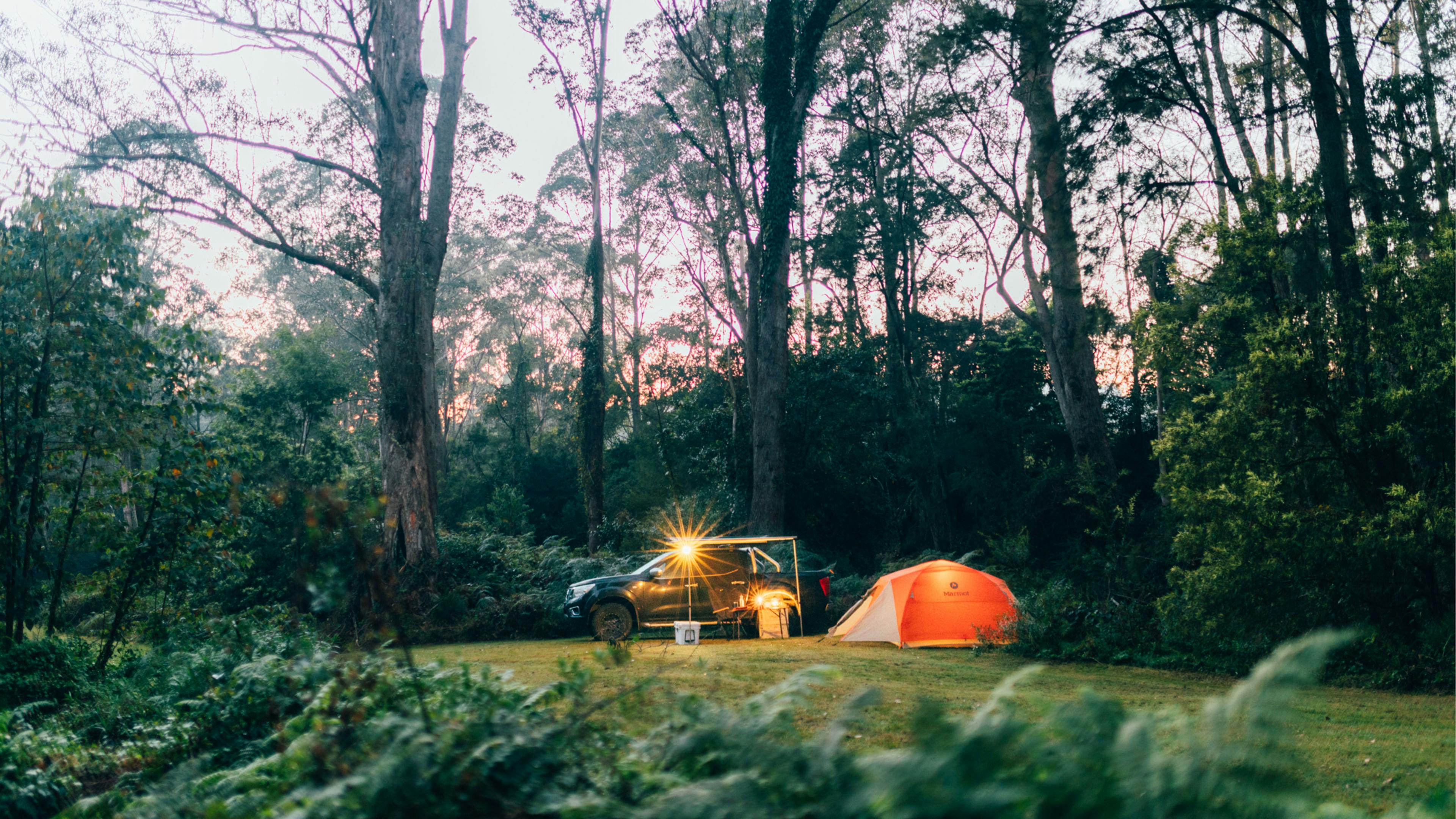 camp setup at sunrise