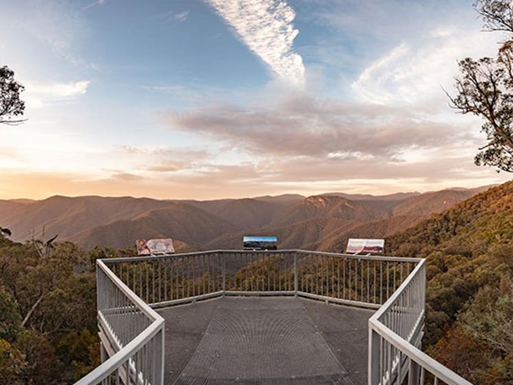 Sunset view of Black Perry lookout, off Alpine Way, near Talbingo in Kosciuskzo National Park.
