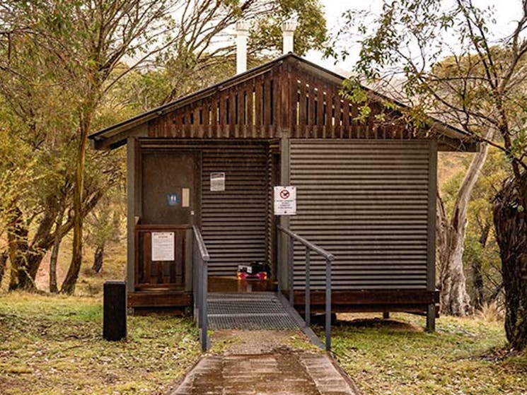 Exterior of toilet at Blue Waterholes campground, High Plains area of Kosciuszko National Park.