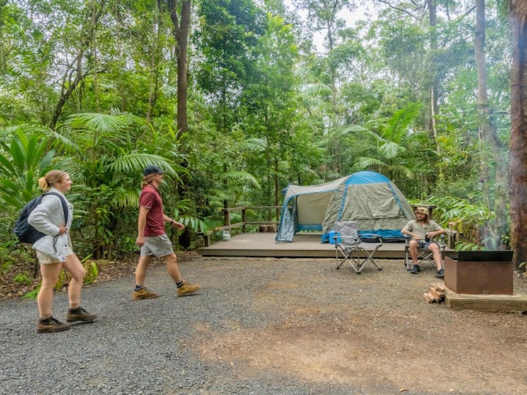 Campers and tent platform at Sheepstation Creek campground. Credit: John Spencer &copy; DPIE